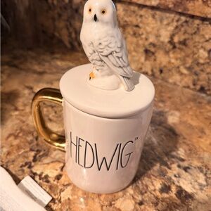 Rae Dunn White Hedwig Mug with Gold Handle